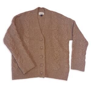 Universal Thread Cable Knit Cardigan Sweater V-Neck Oversized Tan XS Classic
